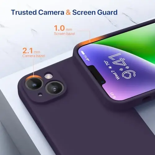 Miracase Designed for iPhone 14 Case with Screen Protector,[Upgraded Enhanced Camera Protection],Shockproof Liquid Silicone Case with Microfiber Lining, 6.1 inch,Dark Purple - 3
