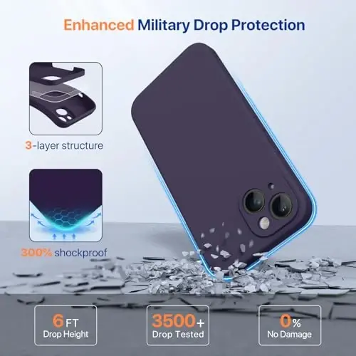 Miracase Designed for iPhone 14 Case with Screen Protector,[Upgraded Enhanced Camera Protection],Shockproof Liquid Silicone Case with Microfiber Lining, 6.1 inch,Dark Purple - 5