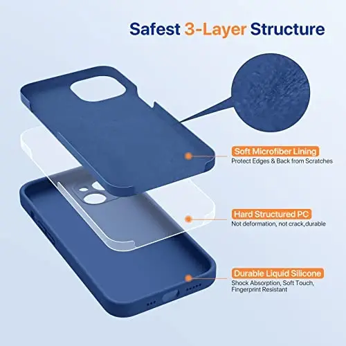 Miracase Designed for iPhone 14 Case with Screen Protector,[Upgraded Enhanced Camera Protection],Shockproof Liquid Silicone Case with Microfiber Lining, 6.1 inch,Glass Blue - 5