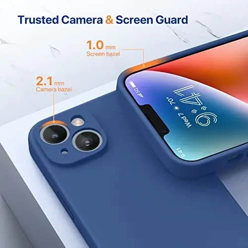 Miracase Designed for iPhone 14 Case with Screen Protector,[Upgraded Enhanced Camera Protection],Shockproof Liquid Silicone Case with Microfiber Lining, 6.1 inch,Glass Blue - 3