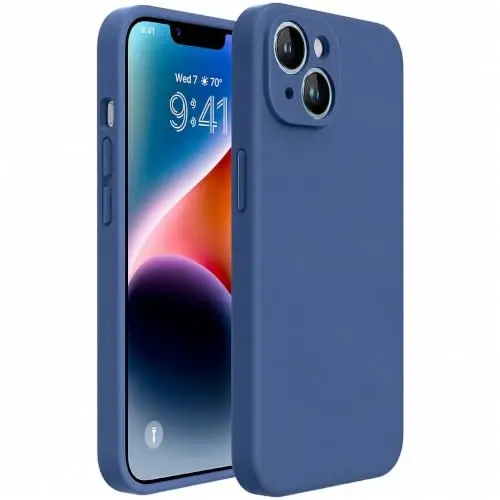 Ekran Koruyuculu iPhone 14 Kılıfı için Tasarlanmış Miracase, [Yükseltilmiş Gelişmiş Kamera Koruması], Mikro Fiber Astarlı Darbeye Dayanıklı Sıvı Silikon Kılıf, 6.1 inç, Cam Mavi 