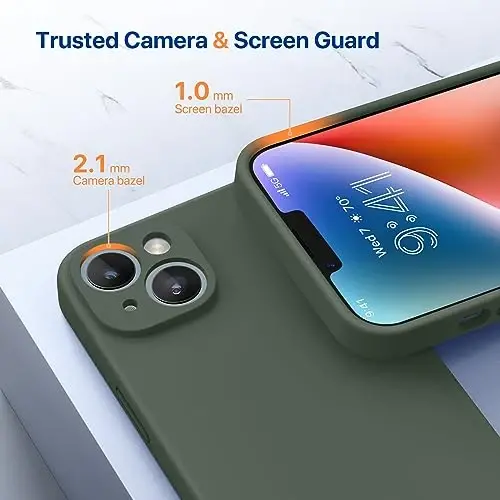Miracase Designed for iPhone 14 Case with Screen Protector,[Upgraded Enhanced Camera Protection],Shockproof Liquid Silicone Case with Microfiber Lining, 6.1 inch,Dark Green - 5