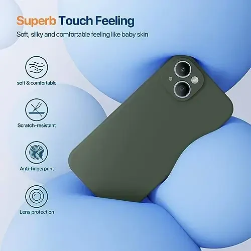 Miracase Designed for iPhone 14 Case with Screen Protector,[Upgraded Enhanced Camera Protection],Shockproof Liquid Silicone Case with Microfiber Lining, 6.1 inch,Dark Green - 3