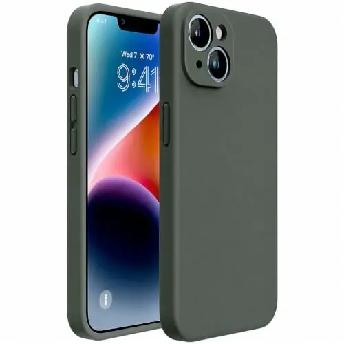 Ekran Koruyuculu iPhone 14 Kılıfı için Tasarlanmış Miracase, [Yükseltilmiş Gelişmiş Kamera Koruması], Mikro Fiber Astarlı, Darbeye Dayanıklı Sıvı Silikon Kılıf, 6.1 inç, Koyu Yeşil 