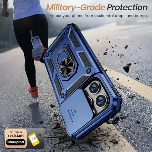 Goton Compatible for iPhone 14 Pro Case with Screen Protector - Slide Camera Protective Phone Cover with Ring Stand, Heavy Duty Shockproof Rugged Bumper for 14 Pro Accessories Blue - 4