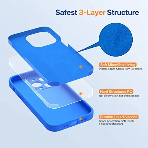 Miracase Designed for iPhone 14 Pro Case with Screen Protector, [Upgraded Camera Protection], Shockproof Liquid Silicone Rubber Phone Case Cover for 14 Pro 6.1 inch, Mediterranean Blue - 5
