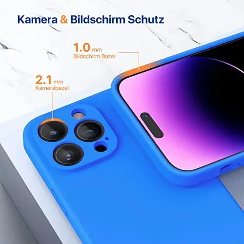 Ekran Koruyuculu iPhone 14 Pro Kılıfı için Tasarlanmış Miracase, [Gelişmiş Kamera Koruması], 14 Pro 6.1 inç için Darbeye Dayanıklı Sıvı Silikon Kauçuk Telefon Kılıfı, Akdeniz Mavisi 