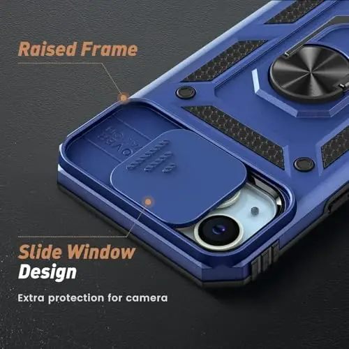 Goton Compatible for iPhone 14/13 Case with Screen Protector - Slide Camera Protective Phone Cover with Ring Stand, Heavy Duty Shockproof Rugged Bumper for iPhone14 iPhone13 Accessories Blue - 6