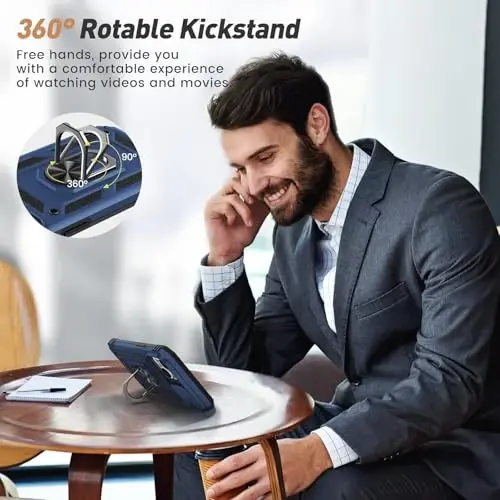 Goton Compatible for iPhone 14/13 Case with Screen Protector - Slide Camera Protective Phone Cover with Ring Stand, Heavy Duty Shockproof Rugged Bumper for iPhone14 iPhone13 Accessories Blue - 5