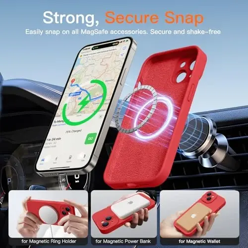 Magnetic for iPhone 15 Case with Screen Protector - Wireless Charging Compatible - Upgraded Camera Protection - Silicone Shockproof Protective Phone Case for iPhone 15 6.1