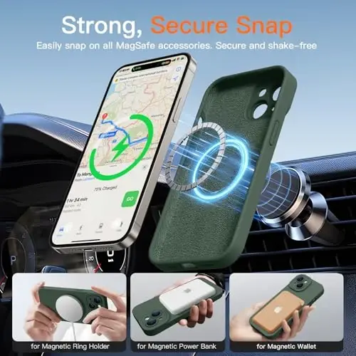 Magnetic for iPhone 15 Case with Screen Protector - Wireless Charging Compatible - Upgraded Camera Protection - Silicone Shockproof Protective Phone Case for iPhone 15 6.1
