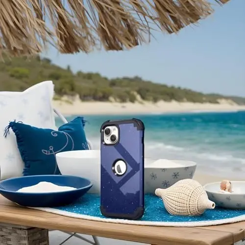IDweel for iPhone 15 Plus Case with Screen Protector, 3 in 1 Shockproof Slim Fit Hybrid Heavy Duty Hard PC Cover Soft Silicone Bumper Full Body Case (Glitter Blue Black) - 3