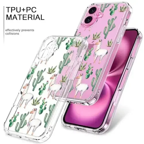 bicol for iPhone 16 Case with Screen Protector, Enhanced Camera Protection, Crystal Acrylic Clear with Fashionable Pattern Designs for Girls Women, Slim Fit Protective Phone Cover 6.1