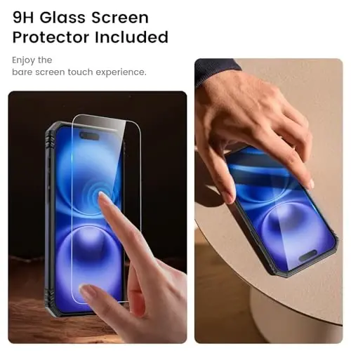 Goton Compatible for iPhone 16 Case with Screen Protector - Slide Camera Cover Protective Phone Case with Ring Stand, Heavy Duty Shockproof Rugged Bumper for iPhone 16 Accessories Blue - 4