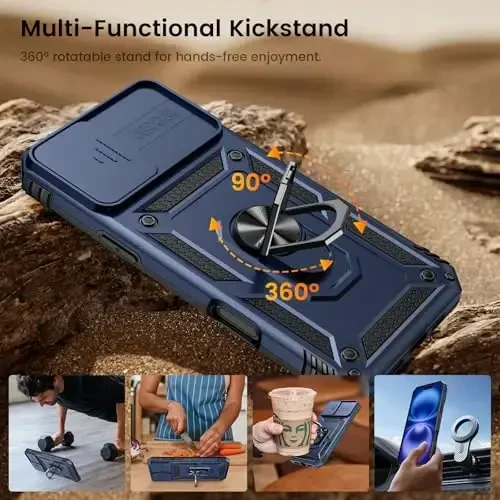 Goton Compatible for iPhone 16 Case with Screen Protector - Slide Camera Cover Protective Phone Case with Ring Stand, Heavy Duty Shockproof Rugged Bumper for iPhone 16 Accessories Blue - 5