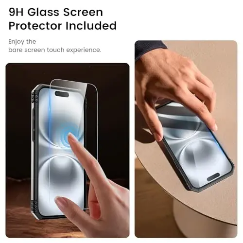 Goton Compatible for iPhone 16 Plus Case with Screen Protector - Slide Camera Cover Protective Phone Case with Ring Stand, Heavy Duty Shockproof Rugged Bumper for iPhone 16 Plus Accessories Silver - 3