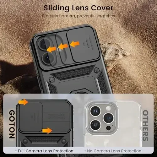Goton Compatible for iPhone 16 Plus Case with Screen Protector - Slide Camera Cover Protective Phone Case with Ring Stand, Heavy Duty Shockproof Rugged Bumper for iPhone 16 Plus Accessories Black - 6