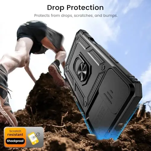 Goton Compatible for iPhone 16 Plus Case with Screen Protector - Slide Camera Cover Protective Phone Case with Ring Stand, Heavy Duty Shockproof Rugged Bumper for iPhone 16 Plus Accessories Black - 3