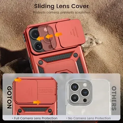 Goton Compatible for iPhone 16 Pro Case with Screen Protector - Slide Camera Cover Protective Phone Case with Ring Stand, Heavy Duty Shockproof Rugged Bumper for iPhone 16 Pro Accessories Red - 6