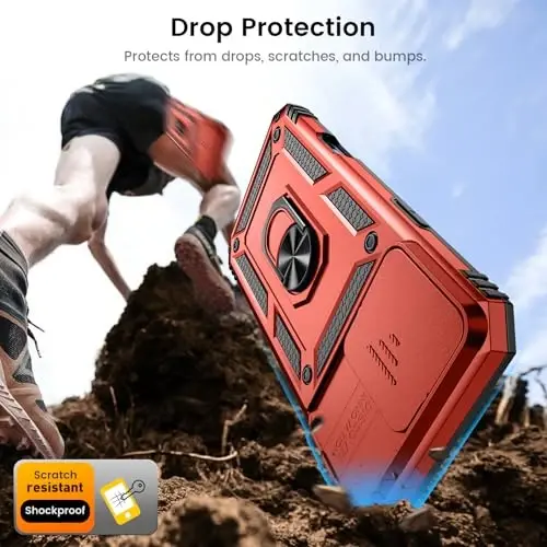Goton Compatible for iPhone 16 Pro Case with Screen Protector - Slide Camera Cover Protective Phone Case with Ring Stand, Heavy Duty Shockproof Rugged Bumper for iPhone 16 Pro Accessories Red - 3