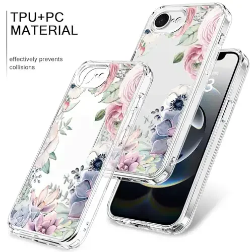 bicol for iPhone 16e Case with Screen Protector, Enhanced Camera Protection, Crystal Acrylic Clear with Fashionable Designs for Girls Women, Slim Fit Protective Phone Cover, Colorful Succulents - 3