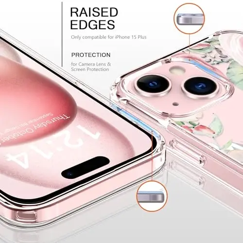 bicol Compatible with iPhone 15 Plus Case, Crystal Acrylic Clear with Fashionable Pattern Designs for Girls Women, Slim Fit Shockproof Protective Phone Cover 6.7 inch,Colorful Succulents - 2