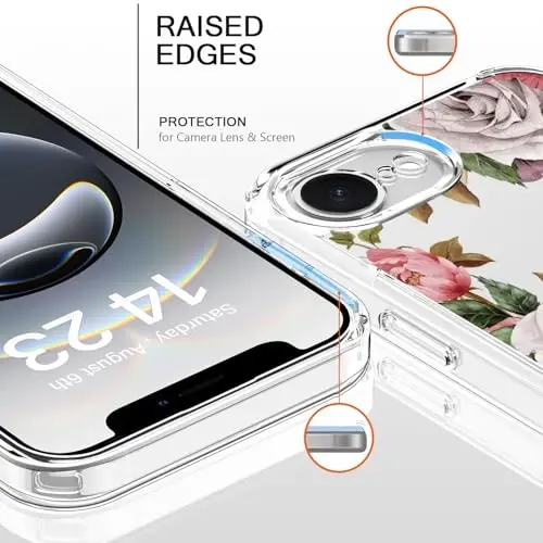 bicol for iPhone 16e Case with Screen Protector, Enhanced Camera Protection, Crystal Acrylic Clear with Fashionable Pattern Designs for Girls Women, Slim Fit Protective Phone Cover, Flower Garden - 2
