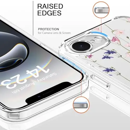 bicol for iPhone 16e Case with Screen Protector, Enhanced Camera Protection, Crystal Acrylic Clear with Fashionable Pattern Designs for Girls Women, Slim Fit Protective Phone Cover, Elegant Florals - 2