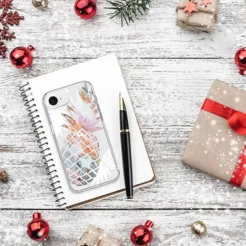 bicol for iPhone 16e Case with Screen Protector, Enhanced Camera Protection, Crystal Acrylic Clear with Fashionable Pattern Designs for Girls Women, Slim Fit Protective Phone Cover, Nice Pineapple - 6