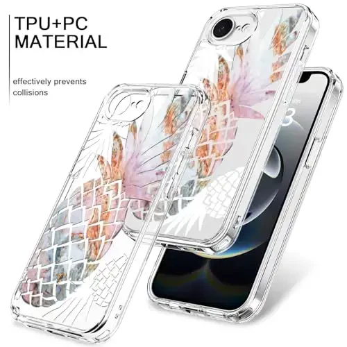 bicol for iPhone 16e Case with Screen Protector, Enhanced Camera Protection, Crystal Acrylic Clear with Fashionable Pattern Designs for Girls Women, Slim Fit Protective Phone Cover, Nice Pineapple - 3