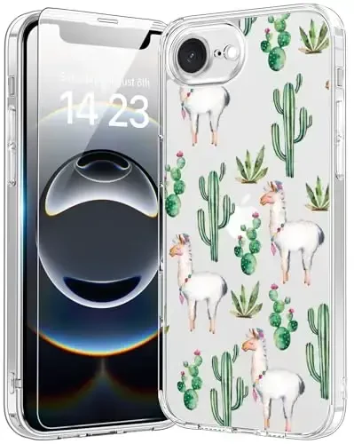 bicol for iPhone 16e Case with Screen Protector, Enhanced Camera Protection, Crystal Acrylic Clear with Fashionable Pattern Designs for Girls Women, Slim Fit Protective Phone Cover, Alpaca - BICOL