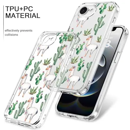 bicol for iPhone 16e Case with Screen Protector, Enhanced Camera Protection, Crystal Acrylic Clear with Fashionable Pattern Designs for Girls Women, Slim Fit Protective Phone Cover, Alpaca - 3