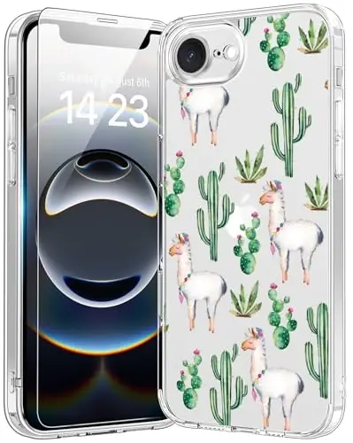 bicol for iPhone 16e Case with Screen Protector, Enhanced Camera Protection, Crystal Acrylic Clear with Fashionable Pattern Designs for Girls Women, Slim Fit Protective Phone Cover, Alpaca 