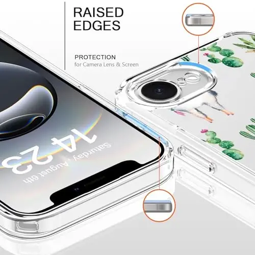 bicol for iPhone 16e Case with Screen Protector, Enhanced Camera Protection, Crystal Acrylic Clear with Fashionable Pattern Designs for Girls Women, Slim Fit Protective Phone Cover, Alpaca - 2