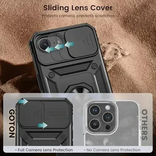 Goton Compatible for iPhone 16e Case with Screen Protector - Slide Camera Cover Protective Phone Case with Ring Stand, Heavy Duty Shockproof Rugged Bumper for iPhone 16e Accessories Black - 3
