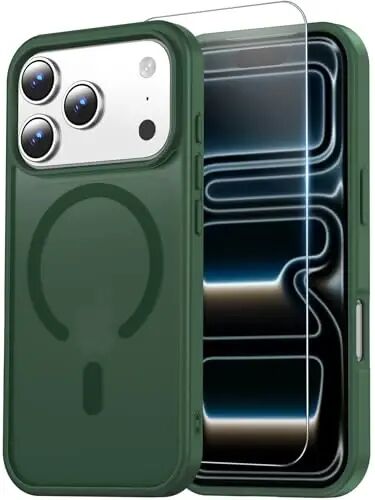 Temdan for iPhone 17 Pro Case with Screen Protector, Compatible with Magsafe, Anti-Yellowing, Military-Grade Protection, Shockproof Slim Magnetic Phone Case Cover, Alpine Green - TEMDAN