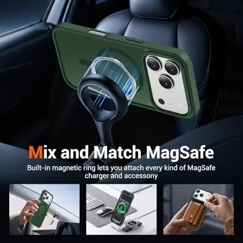 Temdan for iPhone 17 Pro Case with Screen Protector, Compatible with Magsafe, Anti-Yellowing, Military-Grade Protection, Shockproof Slim Magnetic Phone Case Cover, Alpine Green - 3