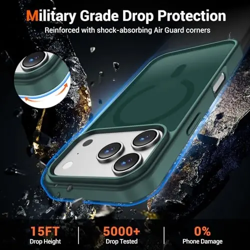 Ekran Koruyuculu Temdan iPhone 17 Pro Max Kılıfı, Magsafe Uyumlu, Sararmayan, Askeri Sınıf Koruma, Darbeye Dayanıklı İnce Manyetik Telefon Kılıfı Kapağı, Orman Yeşili - 4