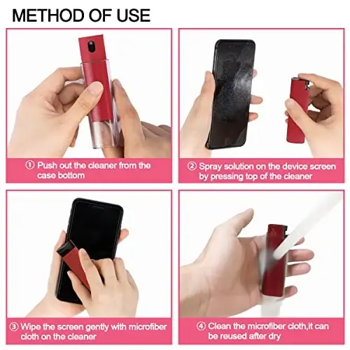 Screen Cleaner Touchscreen Mist Spray, walrfid Cleaning Kit for Electronic Smart Phone TV, Laptop, Tablet, PC, Computer Monitor Flat LCD, Eyeglasses, Compatible with iPhone iPad MacBook Pro (Red) - 3