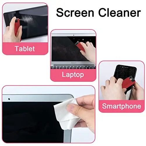 Screen Cleaner Touchscreen Mist Spray, walrfid Cleaning Kit for Electronic Smart Phone TV, Laptop, Tablet, PC, Computer Monitor Flat LCD, Eyeglasses, Compatible with iPhone iPad MacBook Pro (Red) - 4
