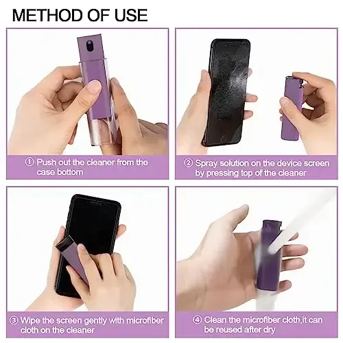 Screen Cleaner Touchscreen Mist Spray, walrfid Cleaning Kit for Electronic Smart Phone TV, Laptop, Computer LCD Flat Screens, Eyeglasses, Compatible with iPhone iPad MacBook Pro - Lightpurple - 3