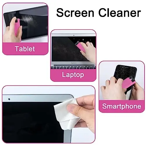Screen Cleaner Touchscreen Mist Spray, walrfid Cleaning Kit for Electronic Smart Phone TV, Laptop, Tablet, PC, Computer LCD Flat Screens, Eyeglasses, Compatible with iPhone iPad MacBook Pro - Hot Pink - 4
