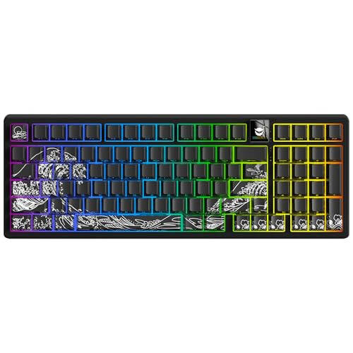 Ekranlı OHY Kablosuz Mekanik Klavye, XVX K98 Üç Modlu Bağlantı RGB Arka Aydınlatmalı Oyun Klavyesi, Sayısal Tuş Takımıyla Kremsi Klavye, Conta Yapısı, Win/Mac İçin Sıcak Takım Özelleştirilebilir Klavye - Mercan Denizi - 1