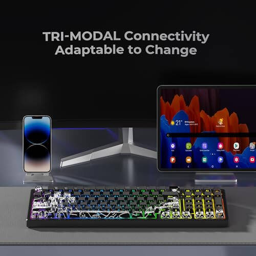 Ekranlı OHY Kablosuz Mekanik Klavye, XVX K98 Üç Modlu Bağlantı RGB Arka Aydınlatmalı Oyun Klavyesi, Sayısal Tuş Takımıyla Kremsi Klavye, Conta Yapısı, Win/Mac İçin Sıcak Takım Özelleştirilebilir Klavye - Mercan Denizi - 4