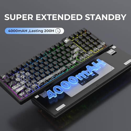 Ekranlı OHY Kablosuz Mekanik Klavye, XVX K98 Üç Modlu Bağlantı RGB Arka Aydınlatmalı Oyun Klavyesi, Sayısal Tuş Takımıyla Kremsi Klavye, Conta Yapısı, Win/Mac İçin Sıcak Takım Özelleştirilebilir Klavye - Mercan Denizi - 6