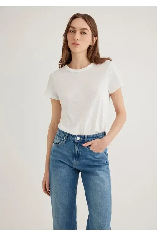 Экрю Basic Tişört Regular Fit / Normal Kesim 16130 - 14