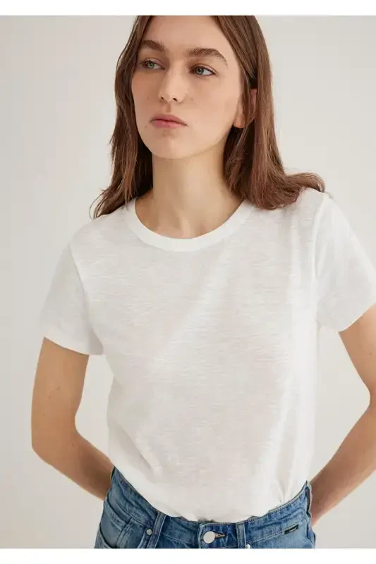 Экрю Basic Tişört Regular Fit / Normal Kesim 16130 - 3