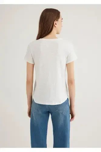 Экрю Basic Tişört Regular Fit / Normal Kesim 16130 - 10