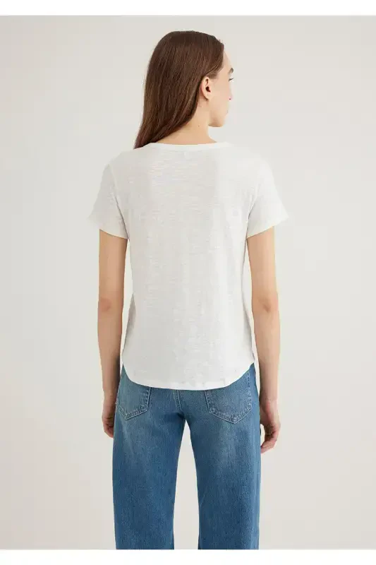 Экрю Basic Tişört Regular Fit / Normal Kesim 16130 - 5