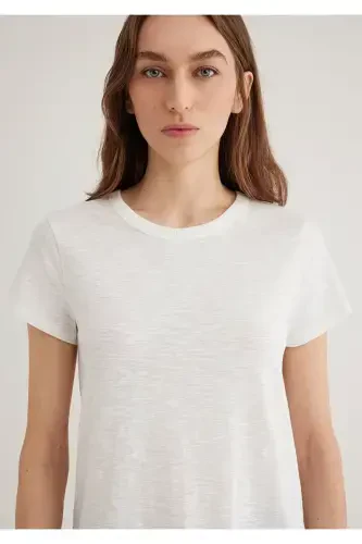 Экрю Basic Tişört Regular Fit / Normal Kesim 16130 - 6